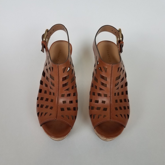 NWOT Franco Sarto Sassy Brown Cork Wedge Sandals - Picture 5 of 12